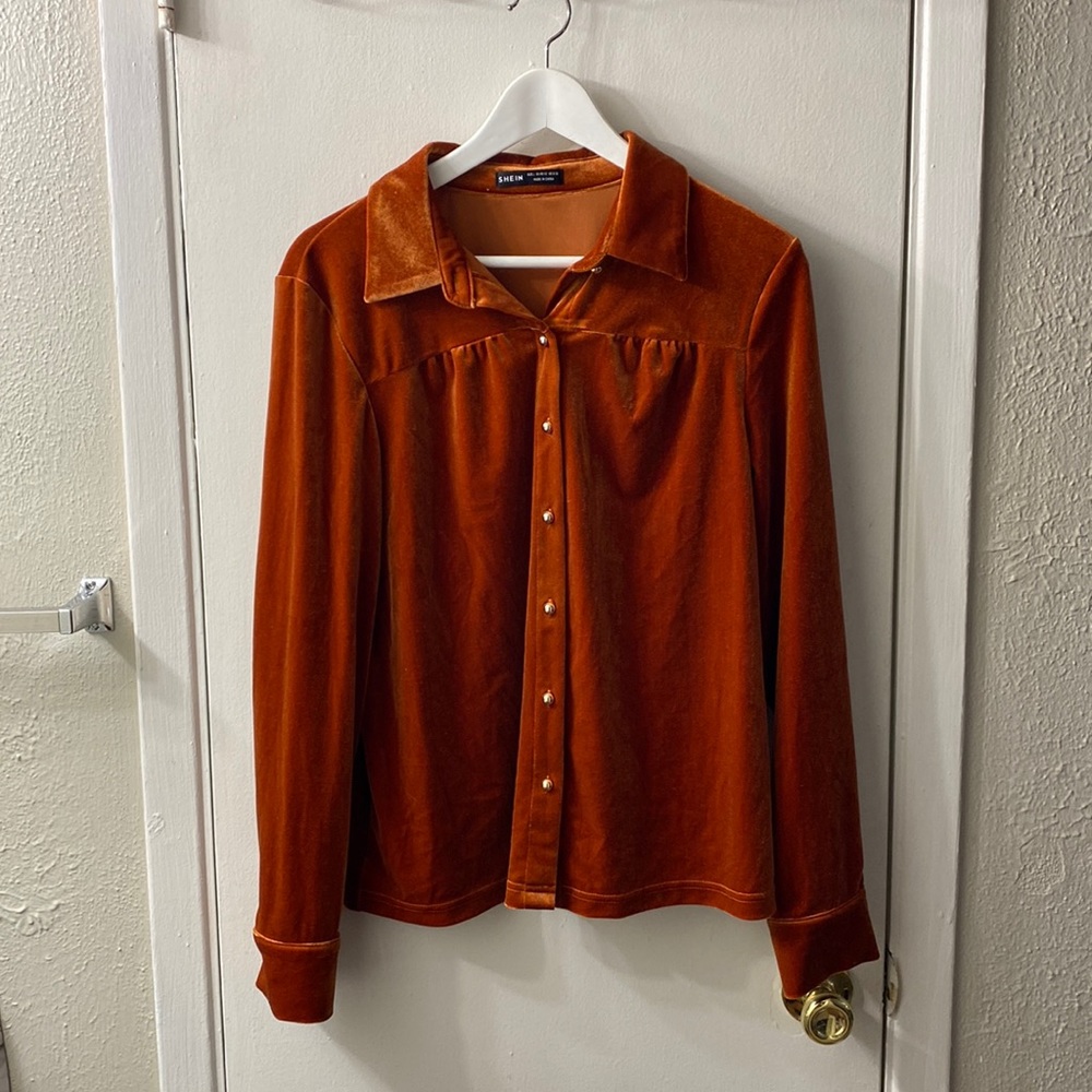 Orange velvet button up